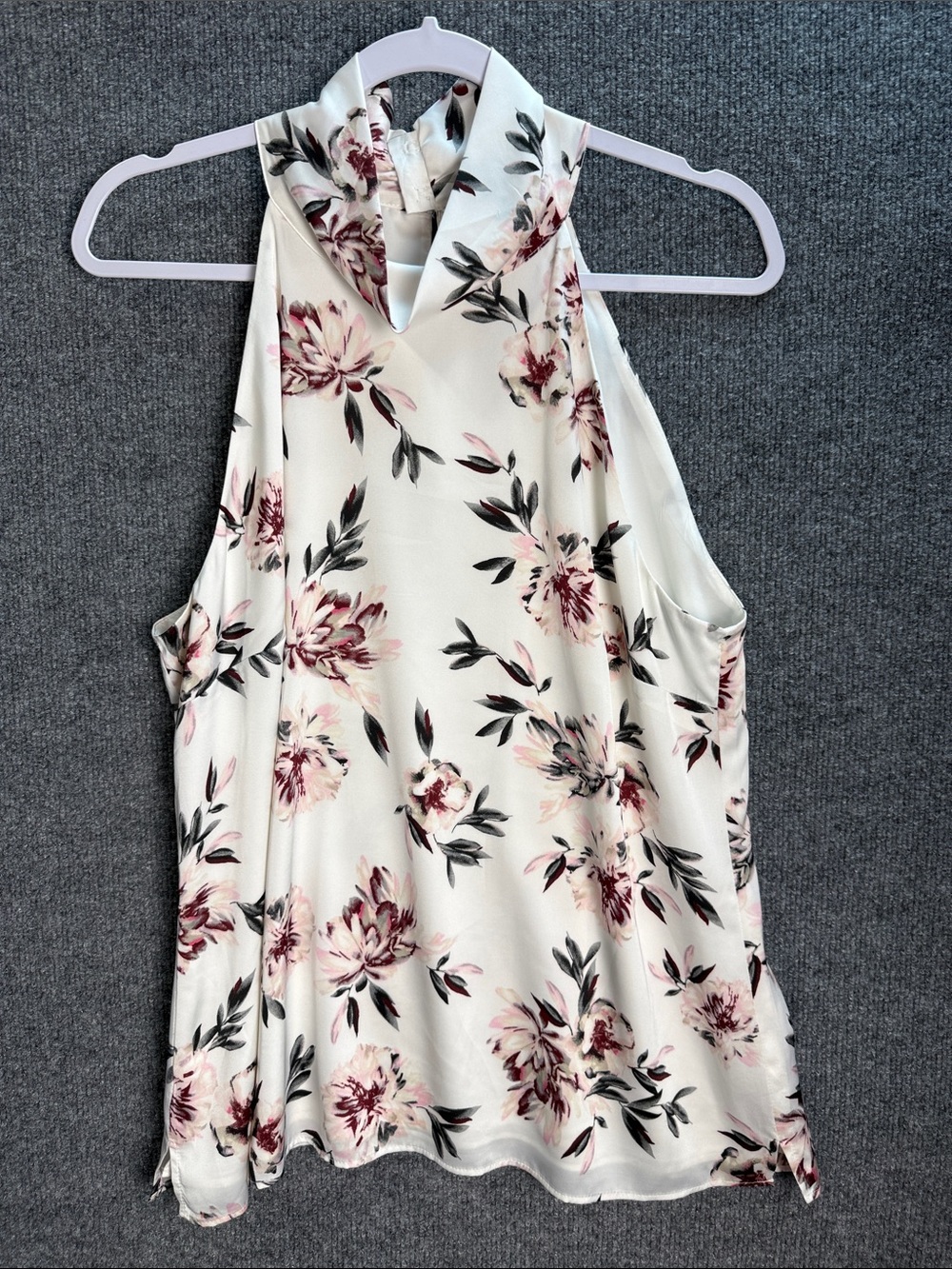 White House Black Market White Floral Halter Camisole with Pink Accents